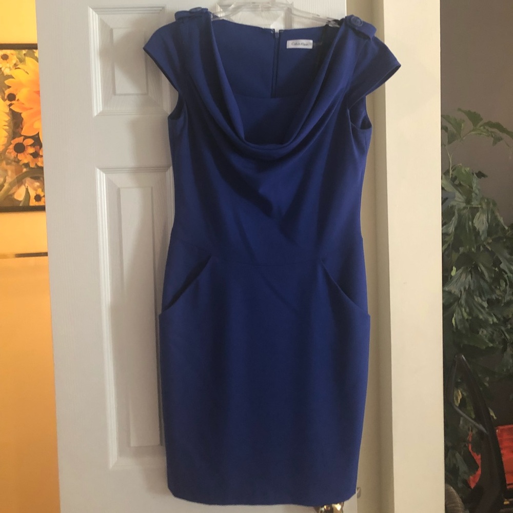 CALVIN KLEIN BLUE COWL NECK DRESS